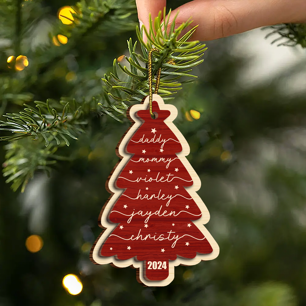 Family Name Christmas Tree - Personalized Wooden Ornament