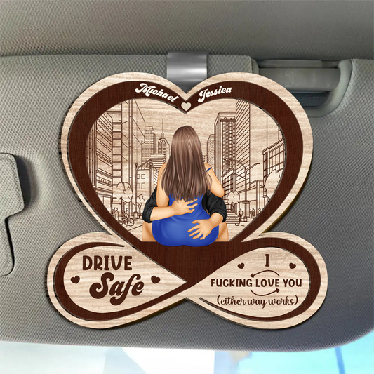 Couple Hugging I Love You - Personalized Custom Shaped Car Visor Clip
