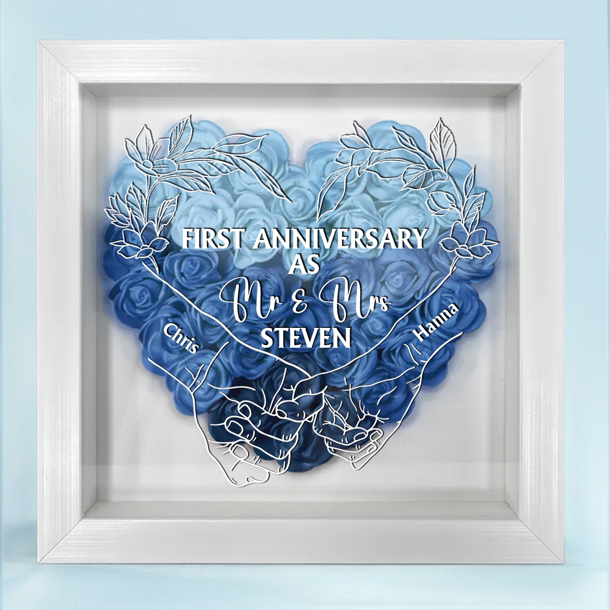 Couple First Anniversary As Mr. & Mrs. - Personalized Flower Shadow Box