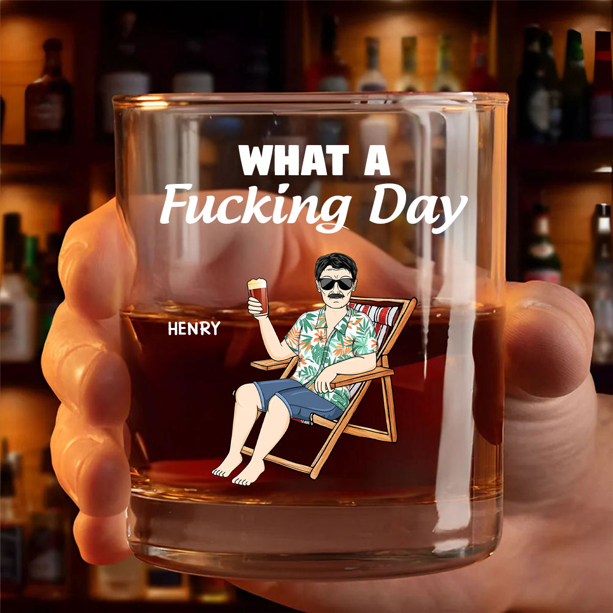 What A Day Funny Man Woman - Personalized Whiskey Glass