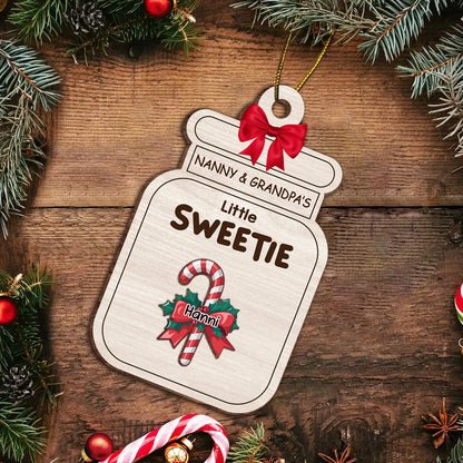 Grandma Grandpa Mom Dad Little Sweeties Candy Canes - Personalized Wooden Ornament