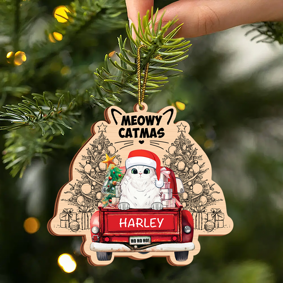 Meowy Catmas Christmas Cats In Red Truck - Personalized Ornament