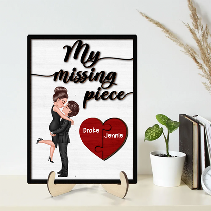 My Missing Piece Valentine‘s Day Gift For Her Gift For Him Heart Pieces Personalized 2-Layer Wooden Plaque