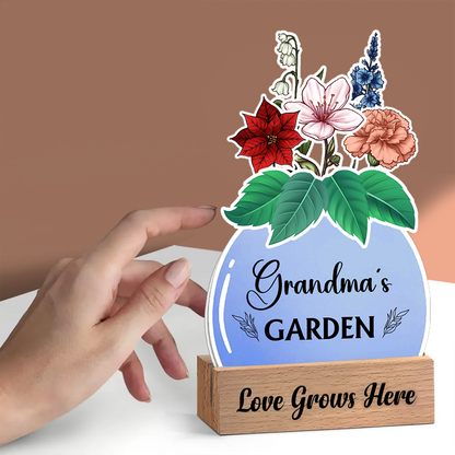 Birth Flower Grandma's Garden - Personalized Custom Shaped Cardstock With Wooden Stand