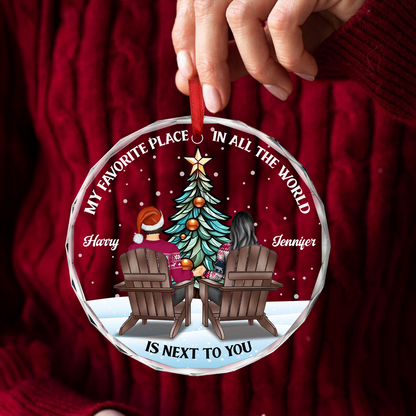 Couple Sitting Christmas Favorite Place In All The World - Personalized Circle Acrylic Ornament