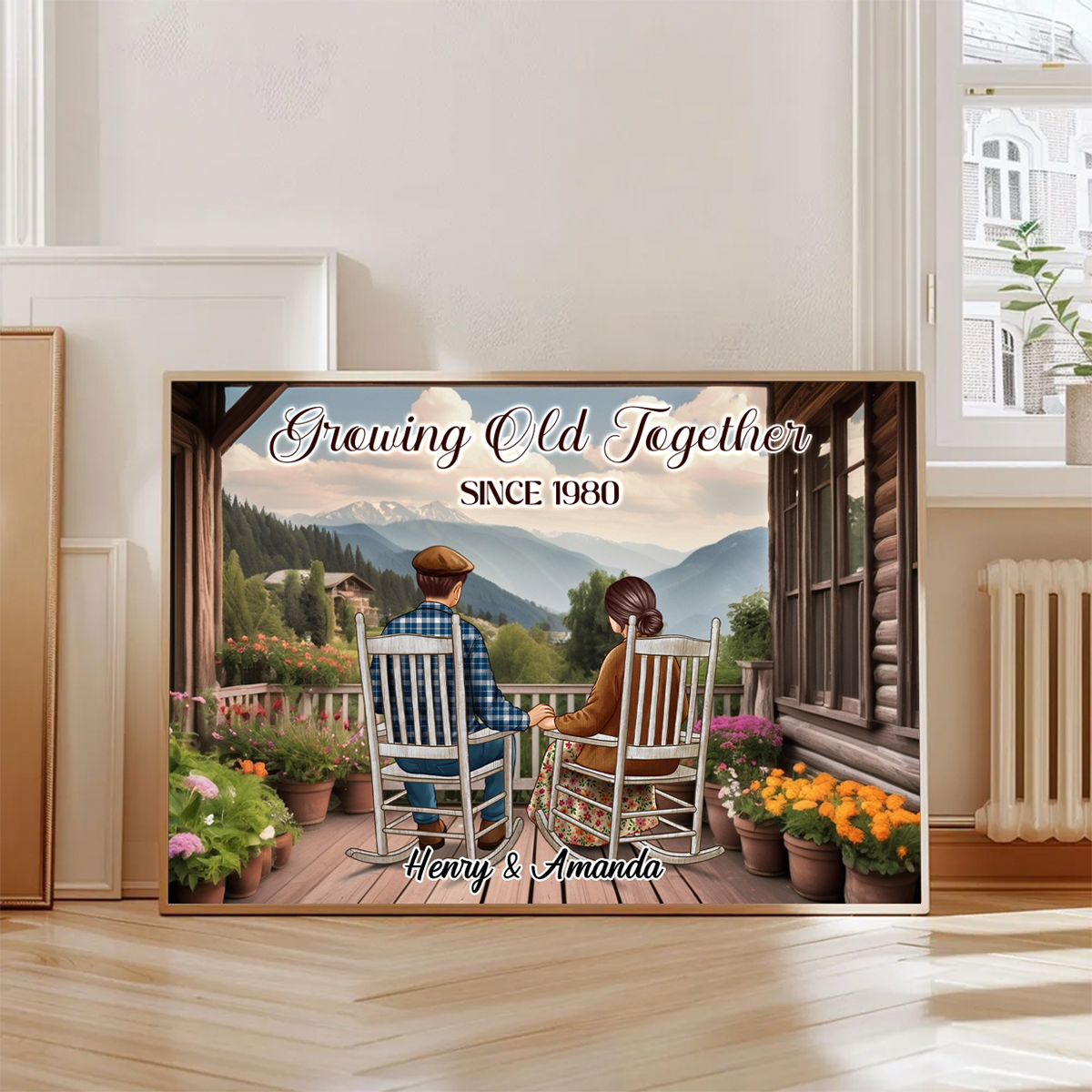 Couple Sitting On The Porch, Growing Old Together Personalized Poster, Heartfelt Valentine's Day Gift For Couple, For Him, For Her, Husband, Wife