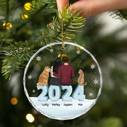 2024 Christmas Couple Dog Cat - Personalized Circle Acrylic Ornament