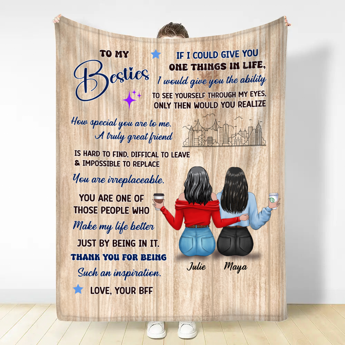 To My Bestie Wood Texture Personalized Fleece Blanket