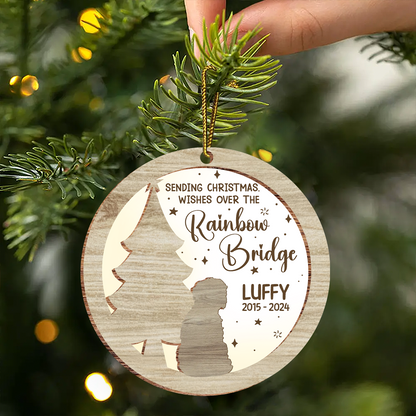 Memorial Dog Sending Christmas Wishes Over The Rainbow Bridge - Personalized Ornament