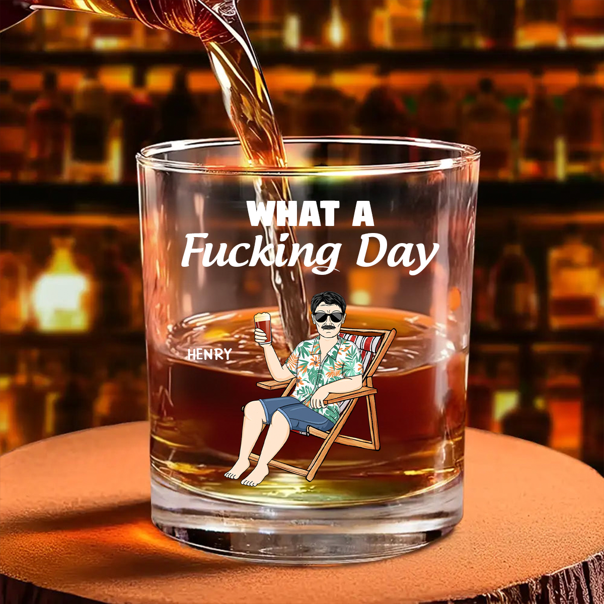 What A Day Funny Man Woman - Personalized Whiskey Glass