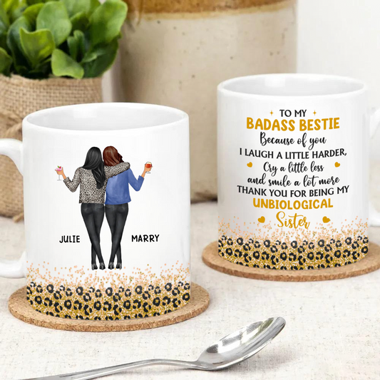 Because Of You I Laugh A Little Harder Leopard Pattern - Personalized White Edge-to-Edge Mug