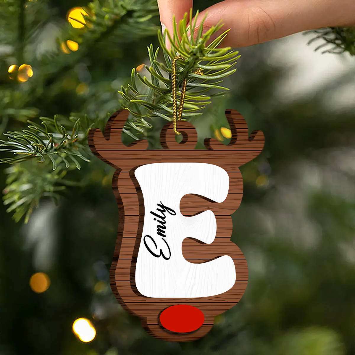 Reindeer Alphabet Christmas - Personalized Wooden Ornament