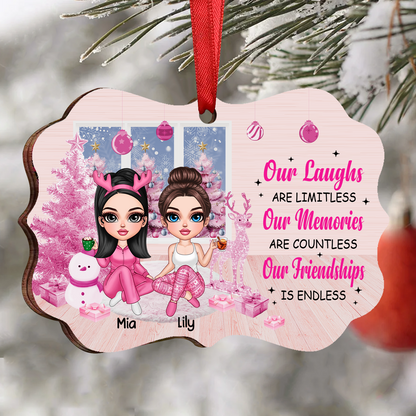 Pink Window Christmas Tree Besties Sisters Personalized Christmas Ornament