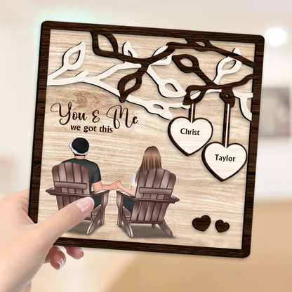 Couple Back View Sitting Under Tree Personalized 2-Layer Wooden Plaque, Valentine‘s Day Gift For Him, For Her