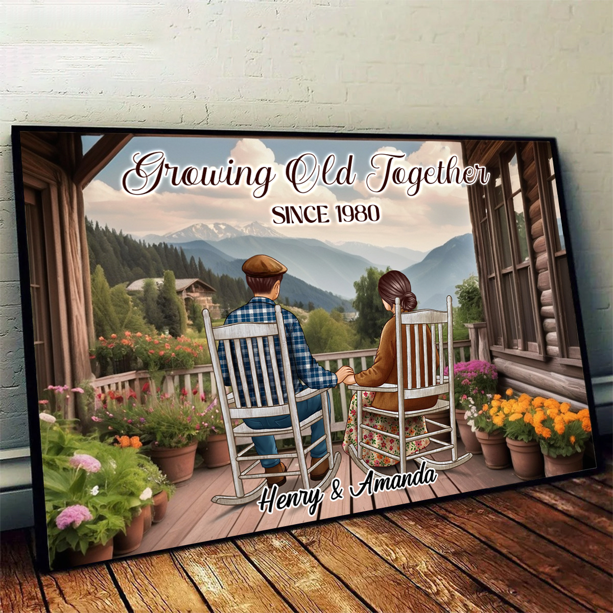 Couple Sitting On The Porch, Growing Old Together Personalized Poster, Heartfelt Valentine's Day Gift For Couple, For Him, For Her, Husband, Wife