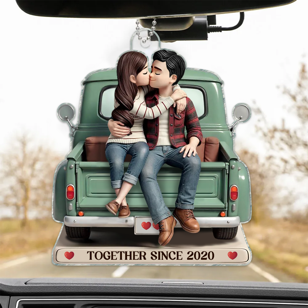 3D Effect Couple On Truck Personalized Acrylic Car Hanger Ornament, Heartfelt 2025 Valentine's Day Gift For Couple, For Him, For Her, Boyfriend, Girlfriend, Husband, Wife