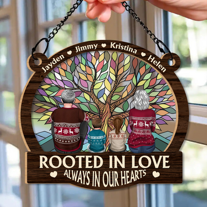 Memorial Family Tree Of Life Rooted In Love Always In Our Hearts - Personalized Window Hanging Suncatcher Ornament