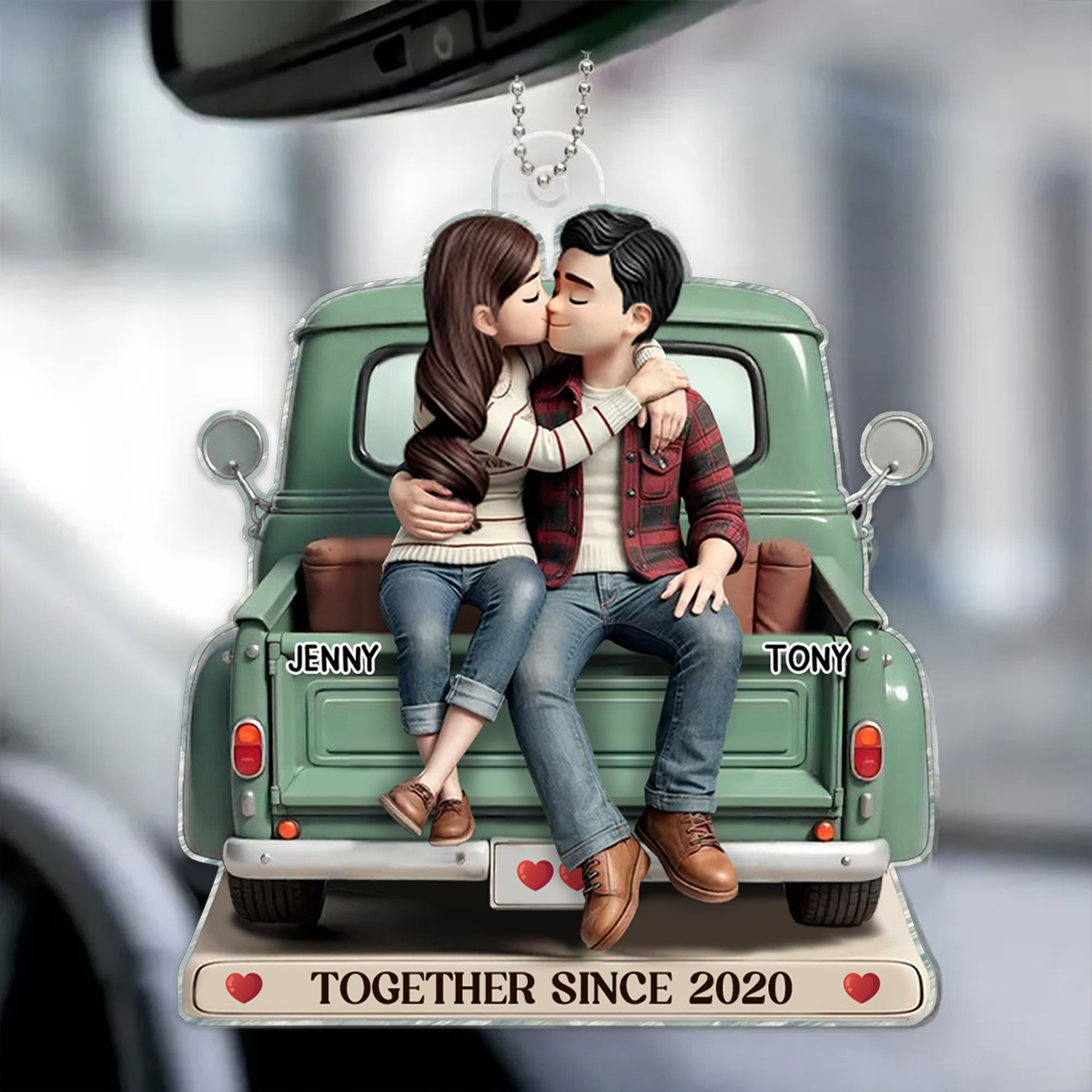 3D Effect Couple On Truck Personalized Acrylic Car Hanger Ornament, Heartfelt 2025 Valentine's Day Gift For Couple, For Him, For Her, Boyfriend, Girlfriend, Husband, Wife