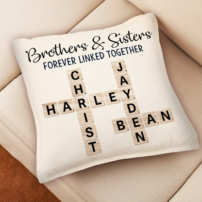 Brothers & Sisters Forever Linked Together Crossword Puzzle Art Personalized Pillow, Gift For Brothers, Sisters, Siblings, Family