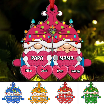 Family - Colorful Christmas Light Gnome Loves Sweet Heart Kids - Personalized Acrylic Ornament