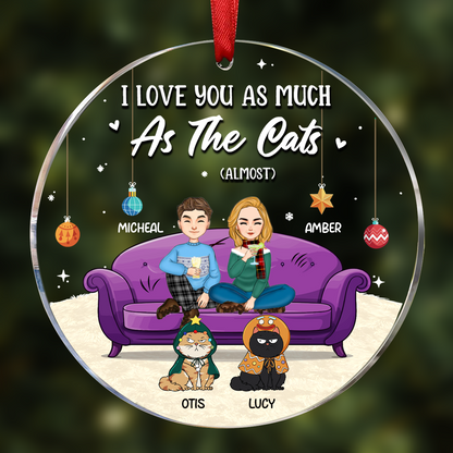 Christmas Pet Lovers Couple I Love You - Personalized Circle Acrylic Ornament