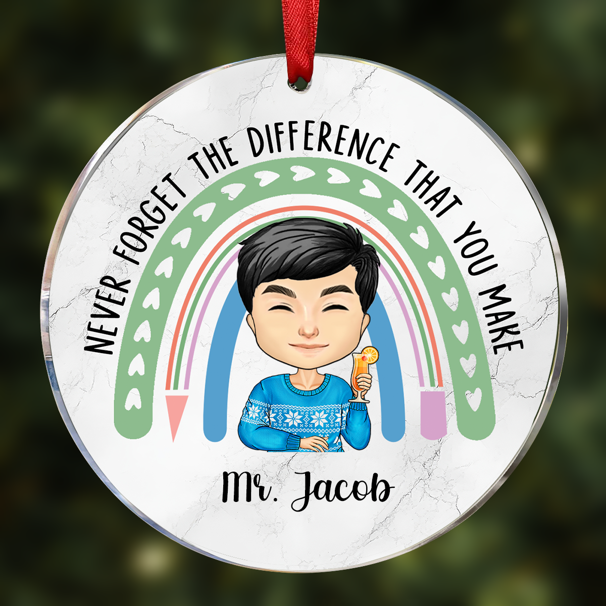 Teacher Never Forget The Difference That You Make - Personalized Circle Ornament