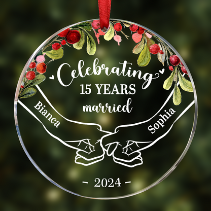 Happy Anniversary Celebrating Married - Personalized Circle Acrylic Ornament