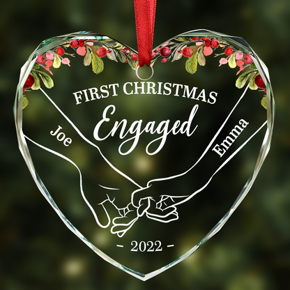 Holding Hands First Christmas Couple - Personalized Heart Shaped Acrylic Ornament