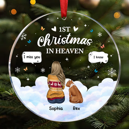 Memorial Dog Cat First Christmas In Heaven - Personalized Circle Acrylic Ornament