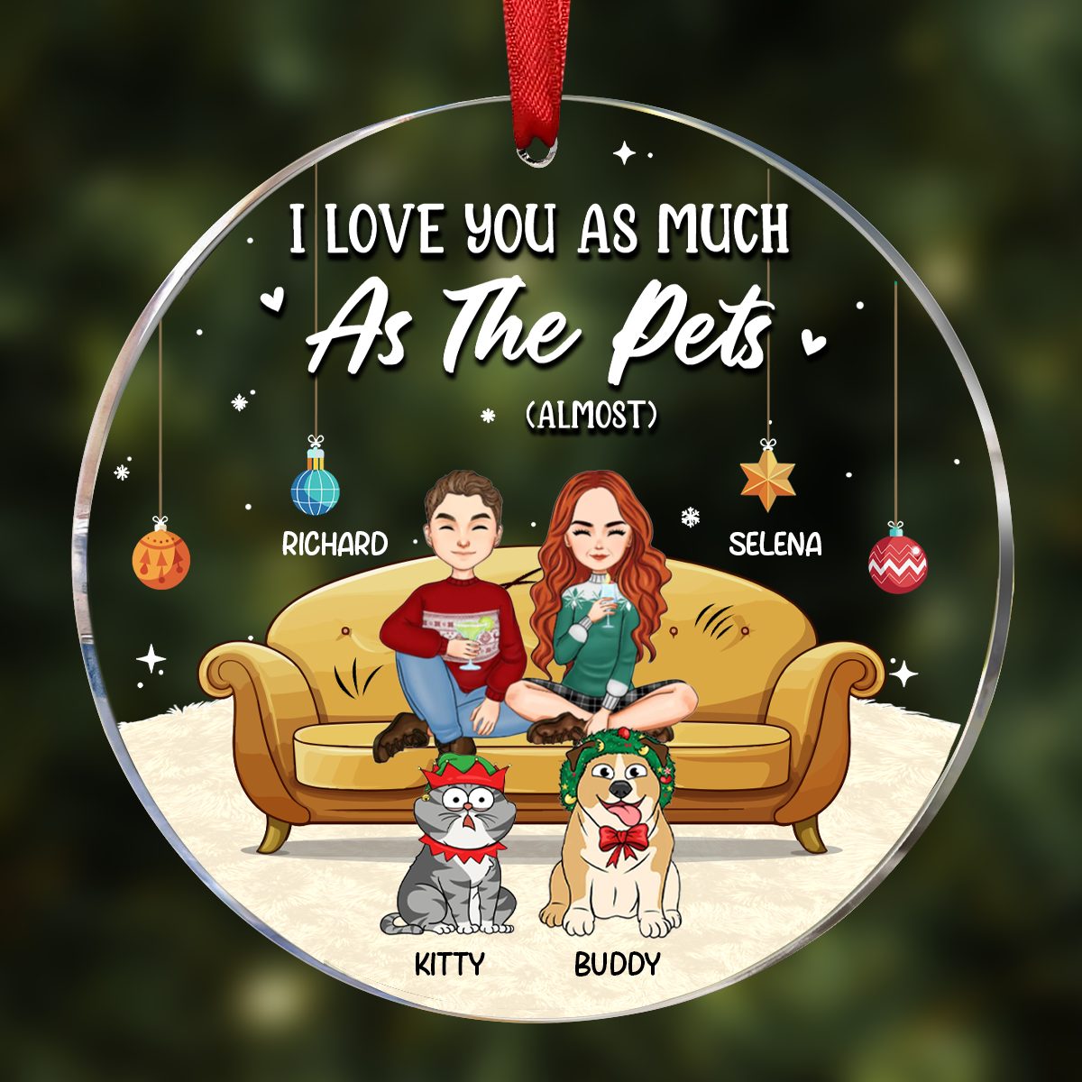 Christmas Pet Lovers Couple I Love You - Personalized Circle Acrylic Ornament