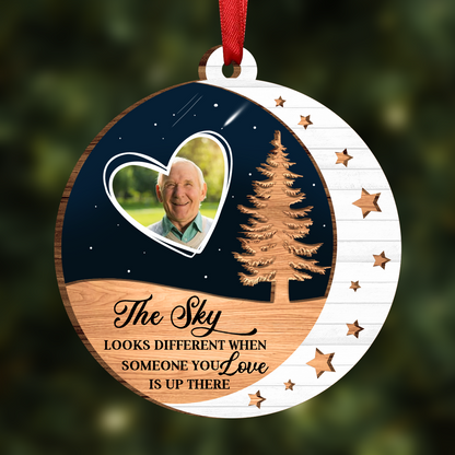 Custom Photo The Sky Looks Different Memorial - Personalized 2-Layered Wooden Ornament