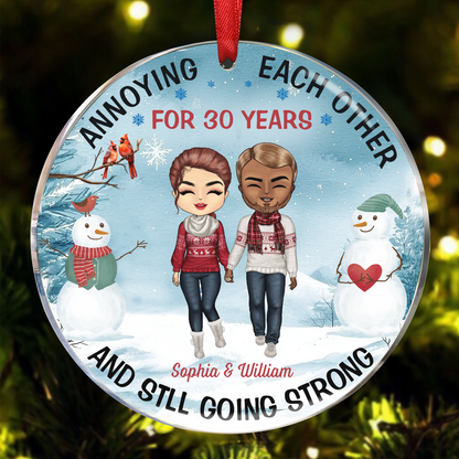 Old Couple Annoying Each Other - Christmas Gift For Couple - Personalized Custom Circle Ornament