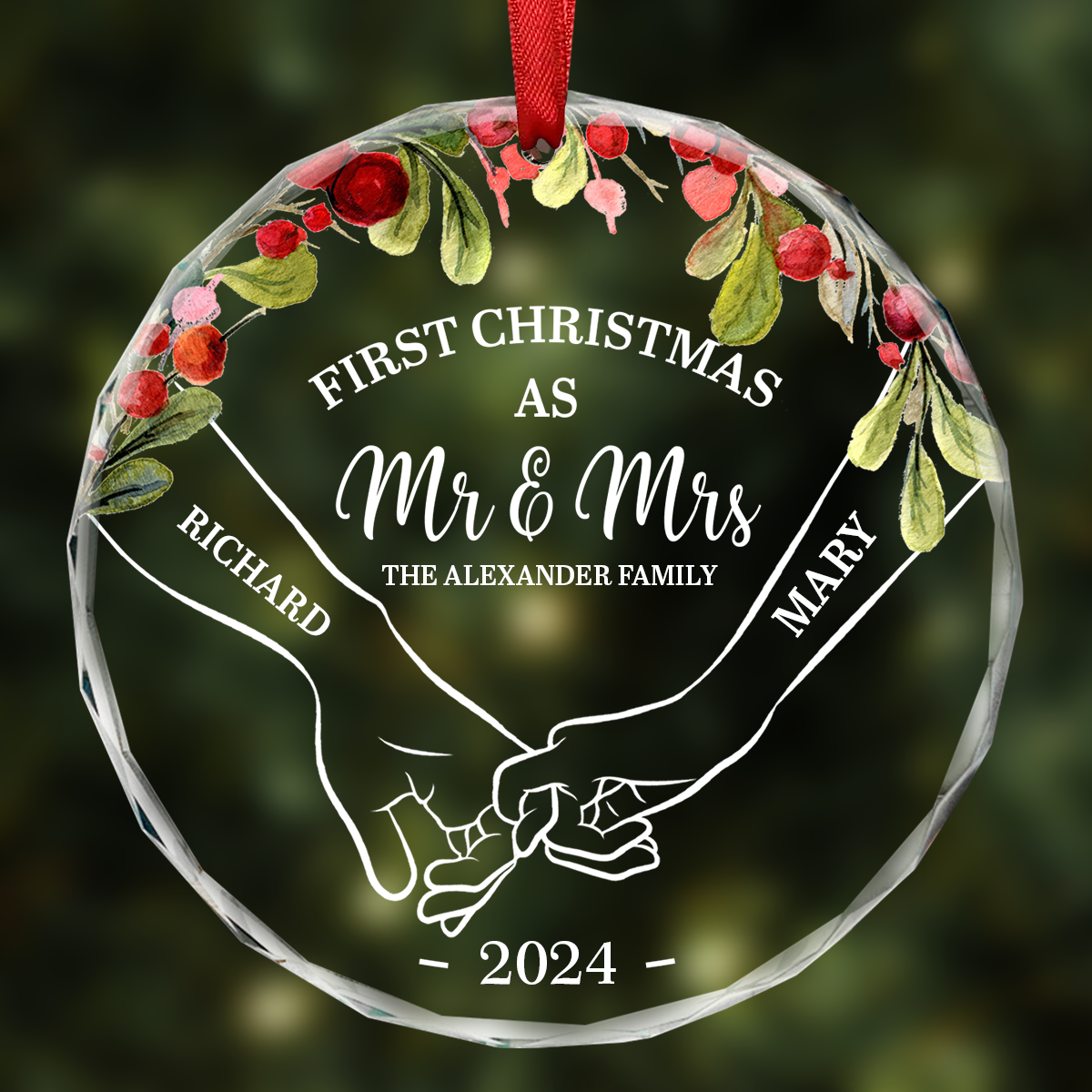 Holding Hands First Christmas Couple - Personalized Circle Acrylic Ornament