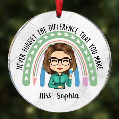 Teacher Never Forget The Difference That You Make - Personalized Circle Ornament