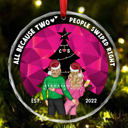 Two People Swiped Right - Personalized Circle Acrylic Ornament