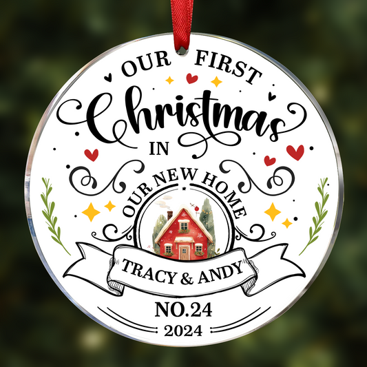 First Christmas In New Home Couples Family - Personalized Circle Acrylic Ornament