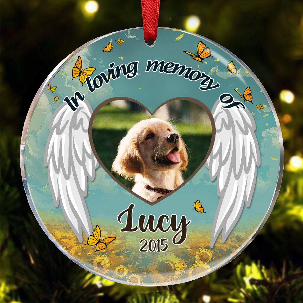 In Loving Memory Dogs Memorial Photo Personalized Circle Ornament