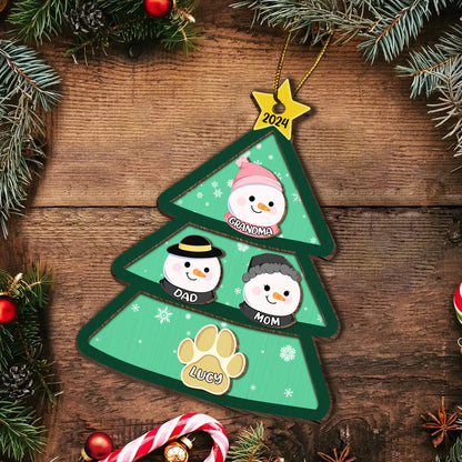 Christmas Tree Snowman Family - Personalized Wooden Ornament