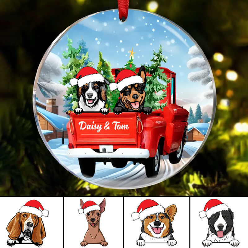 Dog Lovers - Dog Red Truck Christmas - Personalized Circle Ornament