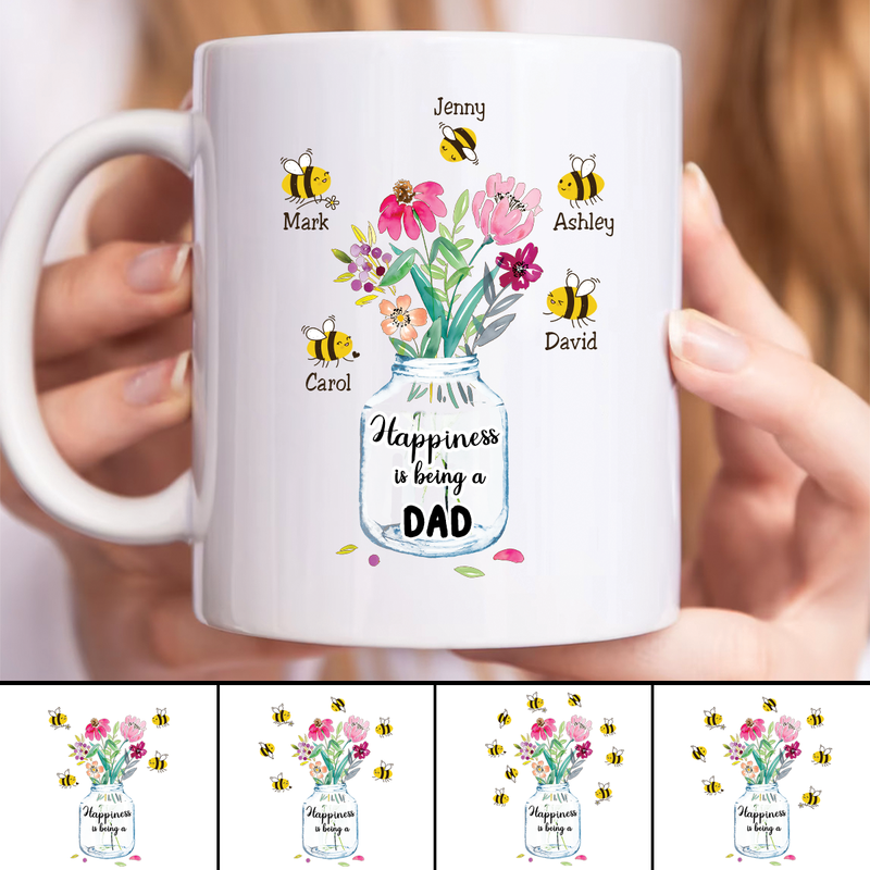 Family - Happiness Is Being A Dad Bee Kids - Personalized Mug
