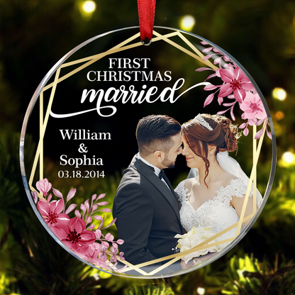 Custom Photo First Christmas Married - Personalized Acrylic Ornament