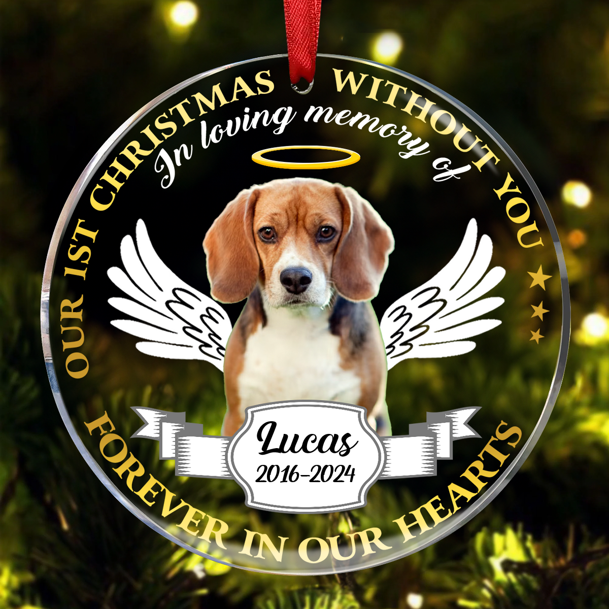 Custom Photo Our First Christmas Without You Pet Memorial - Personalized Acrylic Ornament