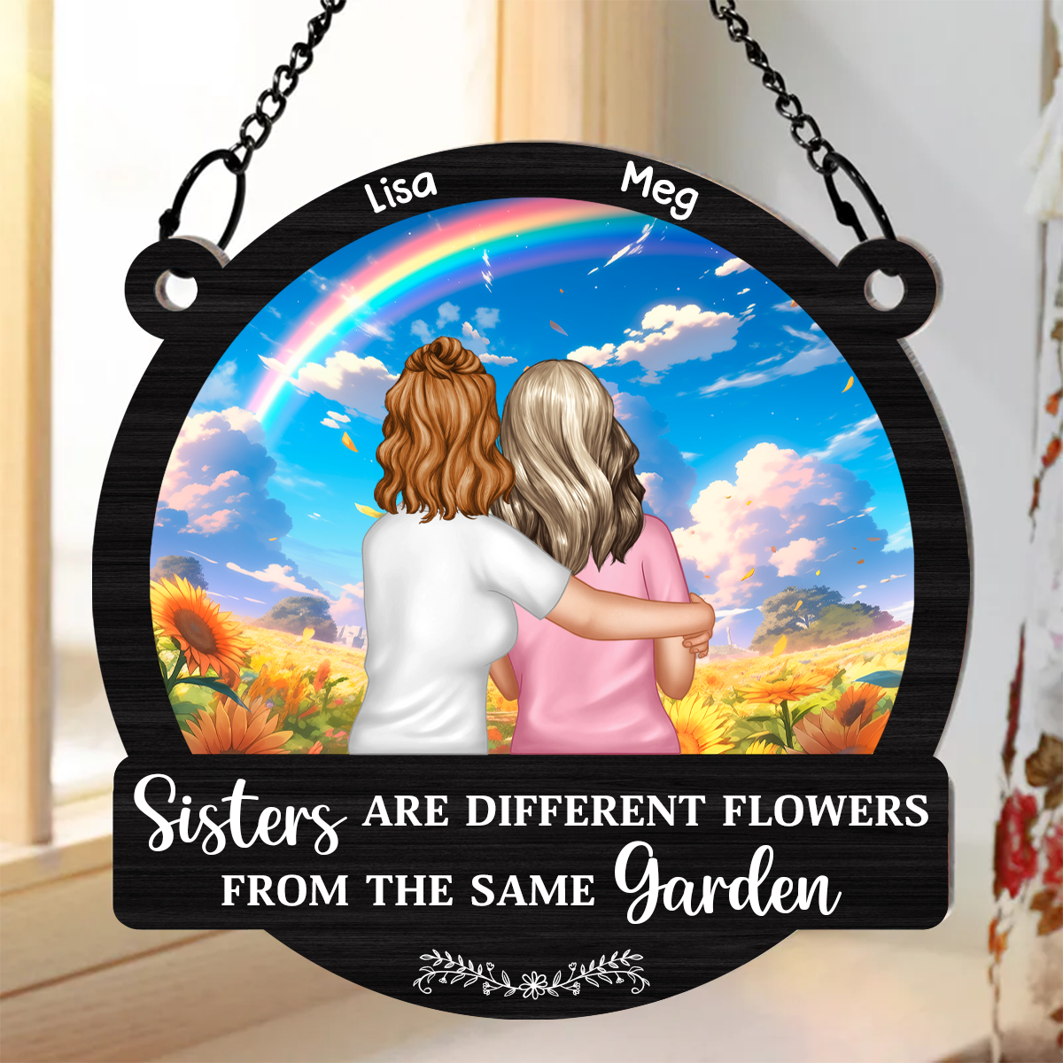 Sisters From The Same Garden - Personalized Window Hanging Suncatcher Ornament