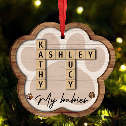 Pet Names Crossword Puzzle Art Personalized Paw Shaped Wooden Ornament [Can add up to 20 pet names]