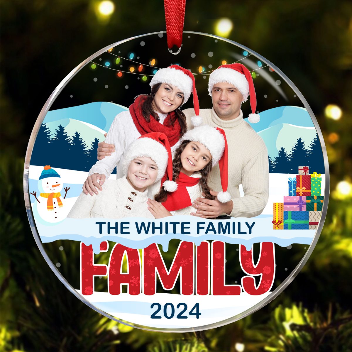 Custom Photo Christmas Family - Personalized Circle Acrylic Ornament