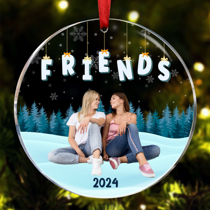 Custom Photo Family Friends Besties Sisters Sitting Together - Personalized Circle Acrylic Ornament