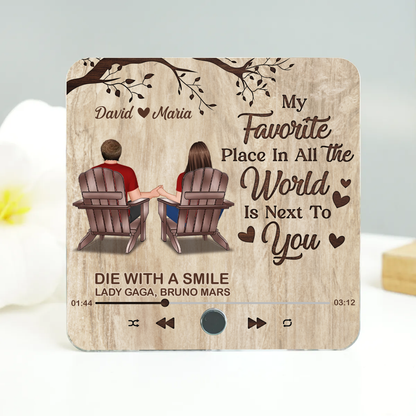 Favorite Place In The World Sitting Couple Back View Personalized Music Fridge Magnet, Anniversary Gift For Him, For Her