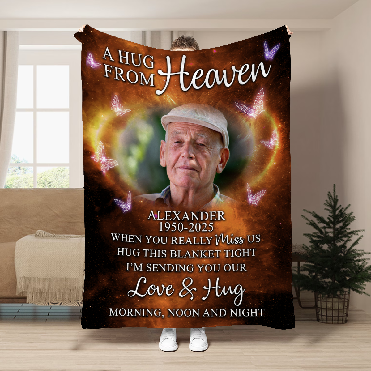 Custom Photo A Hug From Heaven Family Memorial - Personalized Fleece Blanket, Sherpa Blanket