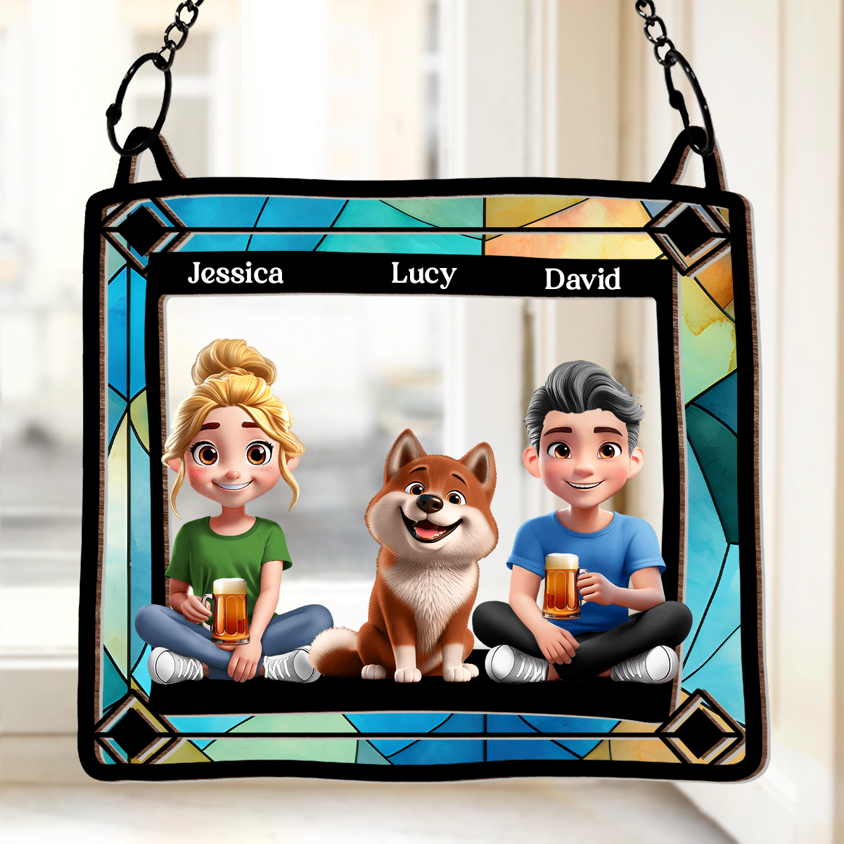 Lovely Dog Couples - Personalized Window Hanging Suncatcher Ornament