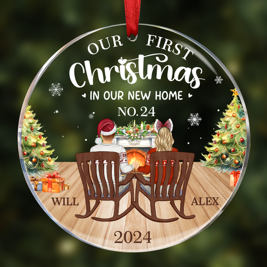 First Christmas In New Home Family Couples - Personalized Circle Acrylic Ornament